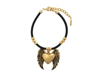 Bransoletki - Kauczukowa bransoletka z zawieszką serce, z czarno złotymi skrzydłami (B24/LAT/26/1AU) - miniaturka - grafika 1