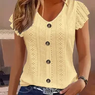 Bluzki damskie - TEMU Stylowa i Elegancka Nowość Letnia Wygodna Oddychająca Półprzeźroczysta Bluzka z Okrągłym Dekoltem i Półdługim Rękawem w Jednokolorowym Kolorze - miniaturka - grafika 1