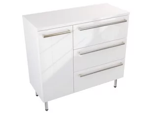 Szafka Stojąca Z Blatem ATH 90 cm D Prawa - Biały Wysoki Połysk - Uchwyty Stal Szczotkowana - Szafki łazienkowe - miniaturka - grafika 1