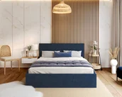 Łóżka - Łóżko tapicerowane TULSA z pojemnikiem i stelażem podnoszonym - 90x200 - OTTAWA - Granat - miniaturka - grafika 1