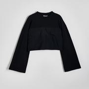 Bluzy damskie - Reserved - Krótka bluza z łączonych materiałów - Czarny - miniaturka - grafika 1