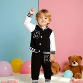 Komplety dla niemowląt - TEMU Zestaw chłopięcy: bluza i spodnie w stylu wiosenno-jesiennym dla niemowląt i małych dzieci, z nadrukiem liter i pojedynczym rzędem guzików, - miniaturka - grafika 1