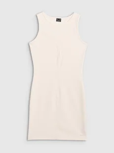 4F Sukienka mini z prążkowanej dzianiny damska - biała M - Sukienki - miniaturka - grafika 1