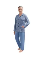 Piżamy damskie - PIŻAMA MĘSKA L DŁUGI RĘKAW SPODNIE ROZPINANA ELEGANCKA BAWEŁNIANA NIEBIESKA W KRATKĘ 3 - miniaturka - grafika 1