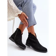 Botki damskie - Botki damskie na płaskim obcasie S.Barski Black czarne - miniaturka - grafika 1