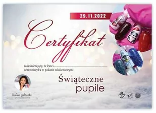 Certyfikat ze szkolenia online Świąteczne pupile by Paulina Laskowska wersja Drukowana - Pozostałe akcesoria kosmetyczne - miniaturka - grafika 1