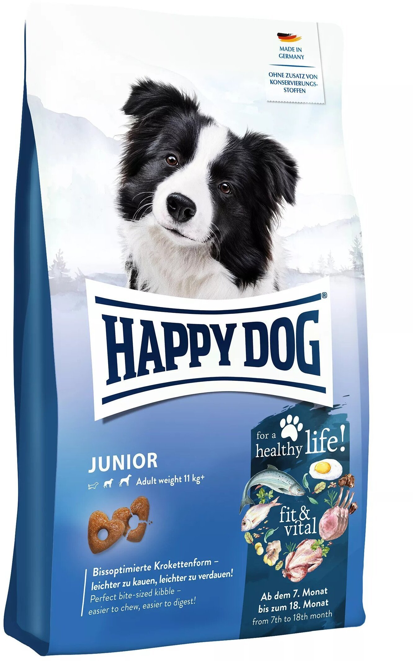 Happy Dog Fit&Vital Junior, sucha karma, dla szczeniąt, 7-18 miesięcy, 4 kg
