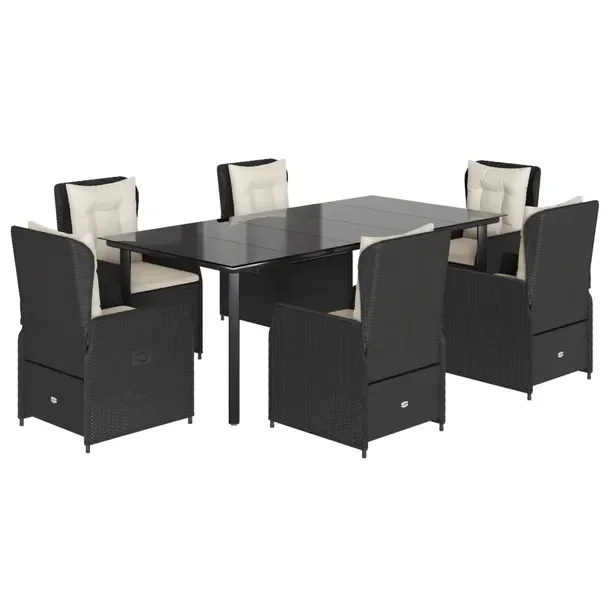 Zestaw mebli ogrodowych rattan PE 200x100 czarne, 6 krzeseł, stół, podus