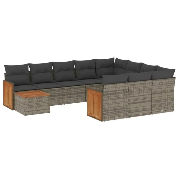 Zestaw mebli ogrodowych szary rattan PE, akacja, wymiary 62x62x69 cm, 55x62