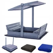 Place zabaw - Piaskownica z Daszkiem Szara Impregnowana Drewniana Zamykana z Ławkami 120 - miniaturka - grafika 1