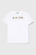 Koszulki dla chłopców - United Colors of Benetton t-shirt bawełniany dziecięcy kolor biały z nadrukiem - miniaturka - grafika 1