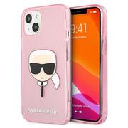 Etui i futerały do telefonów - Karl Lagerfeld KLHCP13SKHTUGLP iPhone 13 mini 5,4" różowy/pink hardcase Glitter Karl s Head KF000743 - miniaturka - grafika 1