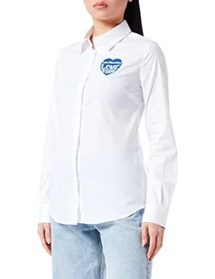 Love Moschino Damska koszulka Slim Fit z długim rękawem z logo Love Storm Knit Effect Heart, Bia?y niebieski, 46 - Koszulki i topy damskie - miniaturka - grafika 1