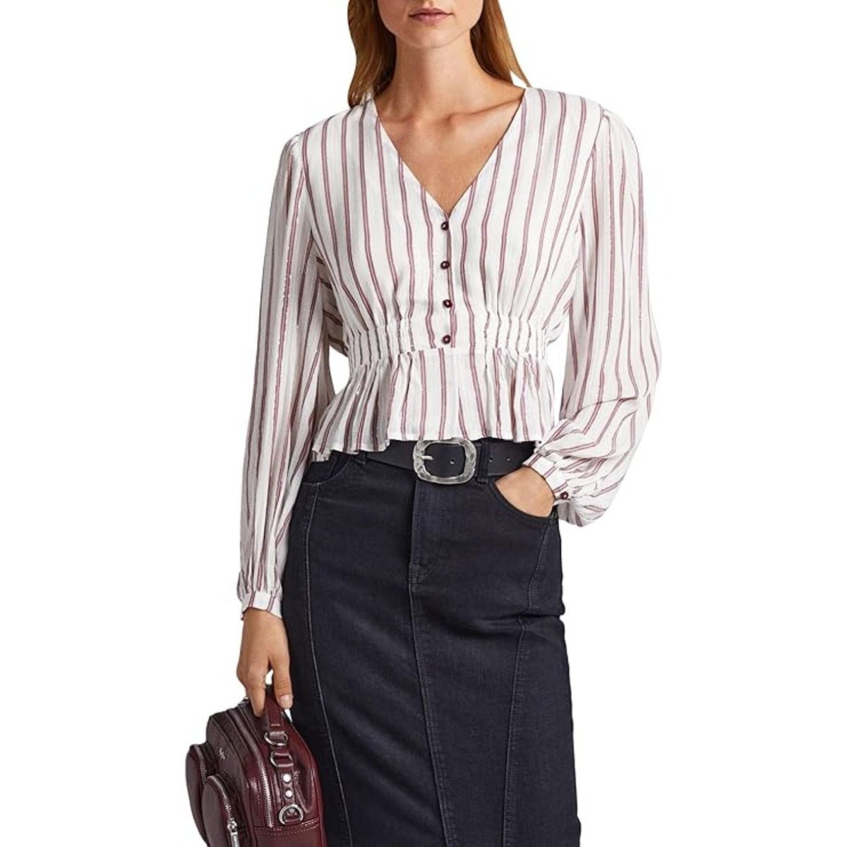 Bluzka damska Pepe Jeans Gema biała w paski przewiewna-S