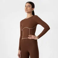 Koszulki sportowe damskie - Damski longsleeve crop top 4F 4FAW22TTSHF721 - brązowy - miniaturka - grafika 1
