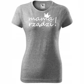 Koszulki i topy damskie - Damska Koszulka na Dzień Mamy Mama rządzi na Prezent Urodziny Nadruk ciemnoszary melanż XS - miniaturka - grafika 1