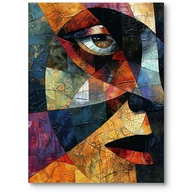 Obrazy i zdjęcia na płótnie - Obraz kubistyczna twarz do salonu pomarańczowo-niebieski - miniaturka - grafika 1