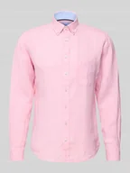 Koszule męskie - Koszula lniana o kroju regular fit z kołnierzykiem typu button down - miniaturka - grafika 1