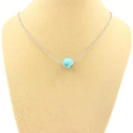Łańcuszki - Kamienie i minerały. Naszyjnik 1 koralik Howlite Turkus 8 mm. Łańcuch ze stali nierdzewnej. Naszyjnik dla kobiet i mężczyzn. Rozmiar niestandardowy - miniaturka - grafika 1