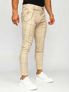 Spodnie męskie - Beżowe spodnie materiałowe chinosy w kratę męskie Denley 0060 - miniaturka - grafika 1