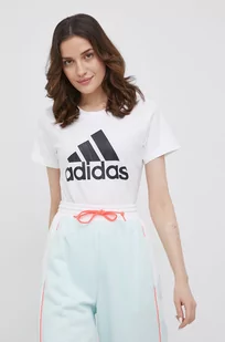 adidas T-shirt bawełniany GL0649 kolor biały - Koszulki sportowe damskie - miniaturka - grafika 1