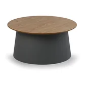 Sprzęt konferencyjny i radiowęzłowy - B2B Partner Plastikowy stolik kawowy SETA z drewnianym blatem, średnica 690 mm, szary 413014 - miniaturka - grafika 1