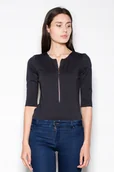 Odzież ciążowa - dopasowane BODY damskie ZAPINANE z rękawem 3/4 czarne L - miniaturka - grafika 1