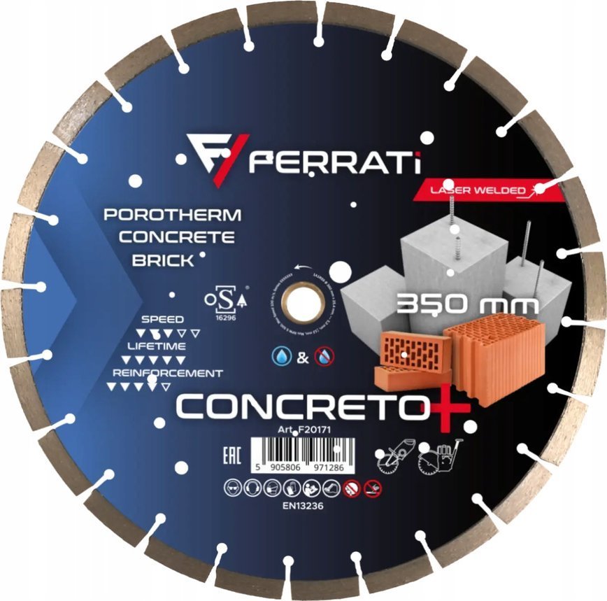 Irwin FERRATI tarcza diamentowa do betonu bloczków kostki cegły CONCRETO+ 350mm