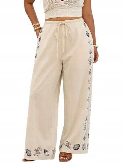 SHEIN BEŻOWE LNIANE SPODNIE CASUAL ZE SZNUROWANIEM PLUS SIZE 44 1GB