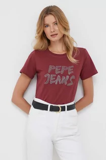 Koszulki sportowe damskie - Pepe Jeans t-shirt bawełniany Bria kolor bordowy - grafika 1