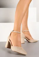 Czółenka - Beżowe Czółenka na Słupku z Wkładką ze Skóry Naturalnej Ulorisa - miniaturka - grafika 1