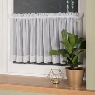 Biała gotowa zazdrostka woalowa z przędzy w 100% z recyklingu, EKO, rozmiar 100x40 cm - Firany - miniaturka - grafika 1