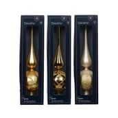 Ozdoby bożonarodzeniowe - Czubek na choinkę szklany dekorowany 8 x 31 cm mix wzorów złoty - miniaturka - grafika 1