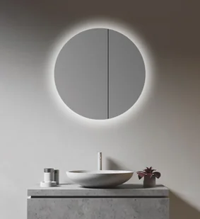 Szafka z lustrem Talos LED okrągła Ø 60 cm - szafka z lustrem z oświetleniem - wysokiej jakości aluminiowy korpus - jasne lustro w neutralnym białym kolorze - szafka łazienkowa z lustrem z podwójnymi drzwiami - szafka łazienkowa z lustrem z dwiema szklanymi półkami - Szafki łazienkowe - miniaturka - grafika 1