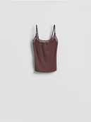 Koszulki i topy damskie - Reserved - Top z koronką - ciemnobrązowy - miniaturka - grafika 1