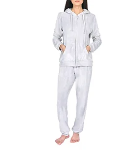 Sleepdown Damski damski welurowy dres treningowy 2-częściowy top i dół biegacze miękki przytulny codzienny trening salon zestaw, szary, XL - Koszulki i topy damskie - miniaturka - grafika 1
