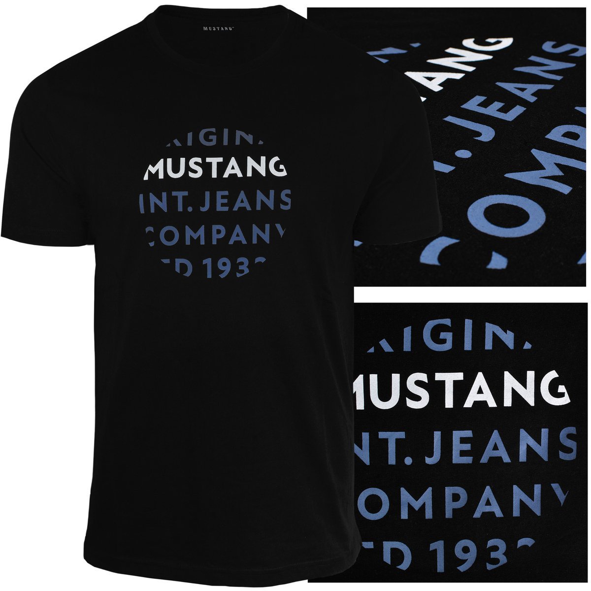 Mustang Koszulka Męska T-shirt Bawełniana 4228 Czarna Rozmiar XL