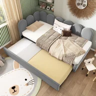 Łóżka - Łóżko wysuwane 90 x 200 cm + 90 x 190 cm z wezgłowiem i oparciem, sofa rozkładana - Aksamit - Stelaż metalowy - Szary (bez materaca) - miniaturka - grafika 1