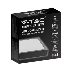 Plafon V-TAC 30W LED Kwadrat IP44 Czujnik Ruchu Mikrofalowy 42x42cm Czarny VT-8630SB-SQ 4000K 3000lm - Lampy sufitowe - miniaturka - grafika 3