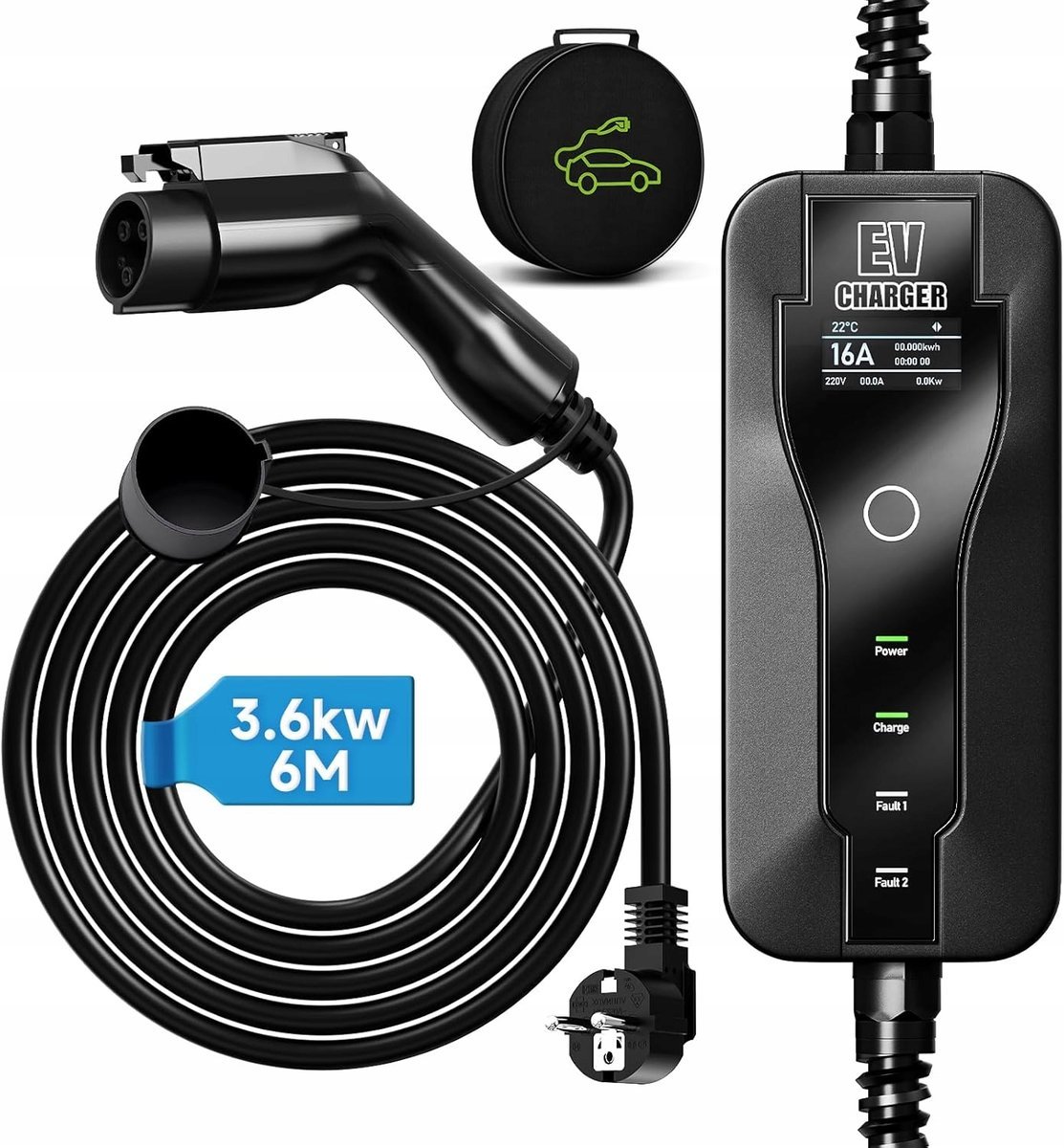 AFYEEV Ładowarka Samochodowa EV Typ 1 3.6kW 16A 6m Regulacja Prądu z torbą