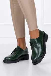 Półbuty Sergio Leone damskie sznurowane skórzana wkładka zielone BT194 - Półbuty damskie - miniaturka - grafika 1