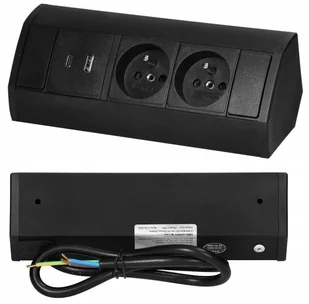 Gniazdo Meblowe Podwójne z Uziemieniem 2xUSB typ A+C 2,4A Czarne - Gniazdka elektryczne - miniaturka - grafika 1