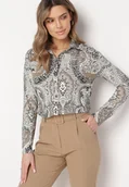 Koszule damskie - Beżowo-Szara Koszula z Orientalnym Wzorem i Guzikami Unadisa - miniaturka - grafika 1