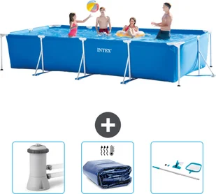 Basen Intex z prostokątną ramą - 450 x 220 x 84 cm - niebieski - zawiera pompę filtrującą do basenu - żagiel przeciwsłoneczny - zestaw do czyszczenia - Parasole ogrodowe - miniaturka - grafika 1