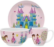 Zestawy naczyń dla dzieci - ZESTAW ŚNIADANIOWY dla DZIEWCZYNKI: KUBEK MISKA TALERZYK Księżniczka z bajkowego zamku - miniaturka - grafika 1