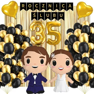 ZESTAW DEKORACJI 35 ROCZNICA ŚLUBU BALONY CZARNO ZŁOTE 48SZT - Balony i akcesoria ZESTAW DEKORACJI 35 ROCZNICA ŚLUBU BALONY CZARNO ZŁOTE 48SZT - Balony i akcesoria - miniaturka - grafika 1