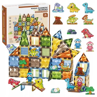 Klocki Magnetyczne Dla Dzieci Konstrukcyjne Dinozaury Raj Dinozaurów 90 El - Klocki - miniaturka - grafika 1
