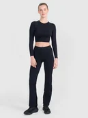 Spodnie sportowe damskie - 4F Spodnie treningowe bezszwowe z rozszerzanymi nogawkami damskie - czarne M/L - miniaturka - grafika 1