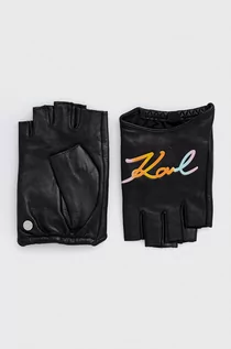 Rękawiczki - Karl Lagerfeld mitenki skórzane 225W3603 damskie kolor czarny - grafika 1