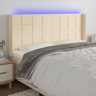vidaXL Zagłówek do łóżka z LED, kremowy, 183x16x118/128 cm, tkanina - Inne meble do sypialni - miniaturka - grafika 1